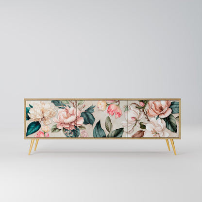 FLORAL GRACE 3-Door TV Stand in Oak Effect