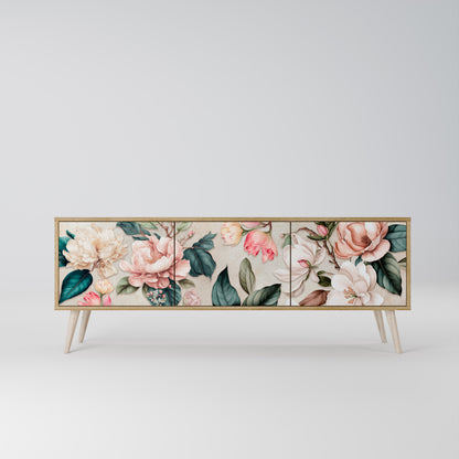 FLORAL GRACE 3-Door TV Stand in Oak Effect