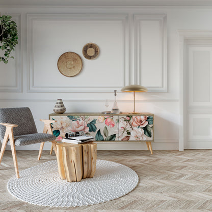 FLORAL GRACE TV-bänk med 3 dörrar i ekeffekt