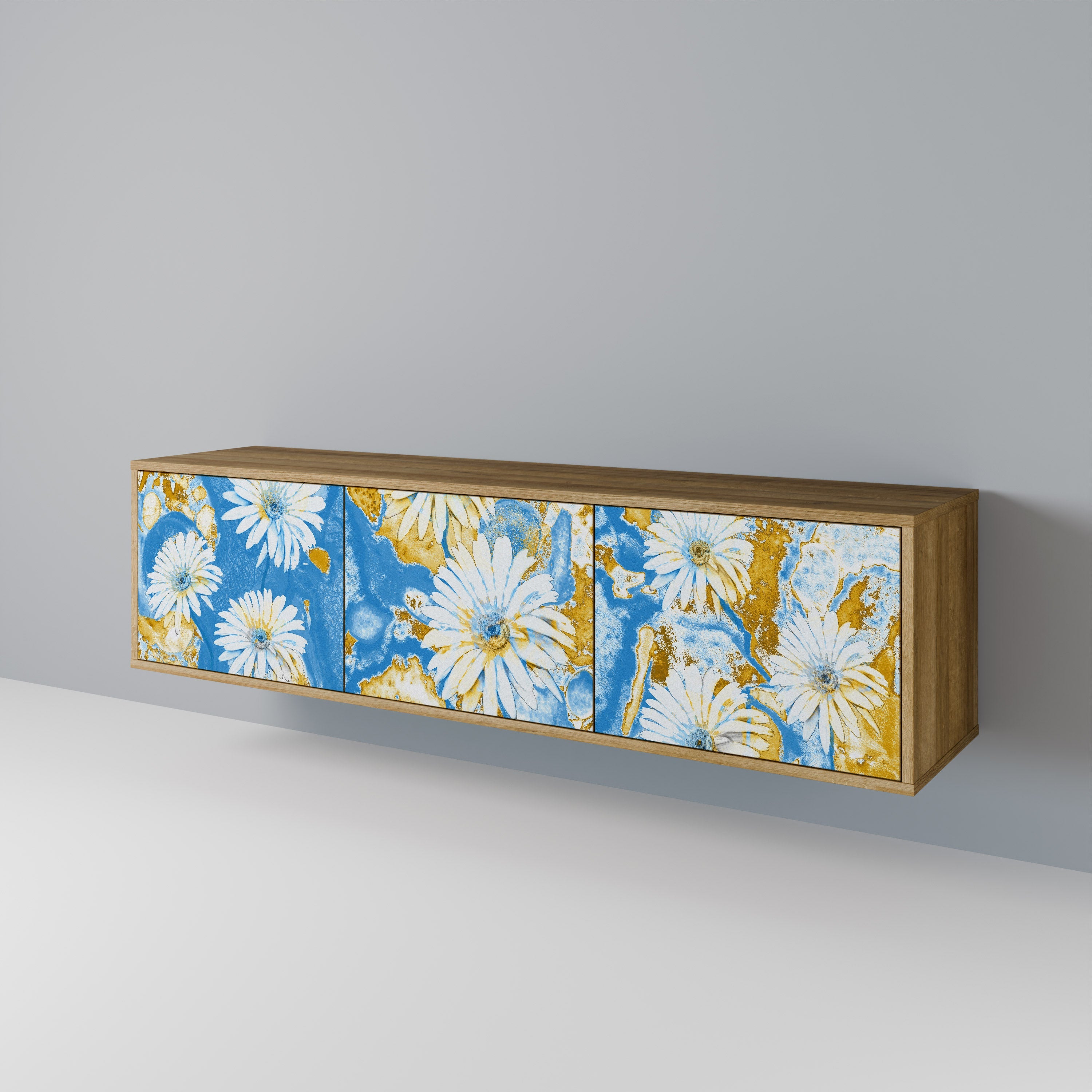 DAISY LUXE TV-bänk med 3 dörrar i ekeffekt