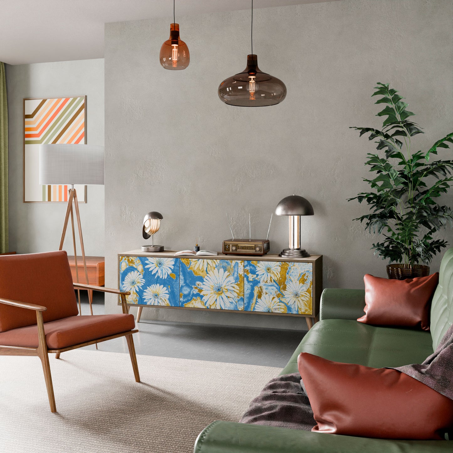 DAISY LUXE TV-bänk med 3 dörrar i ekeffekt