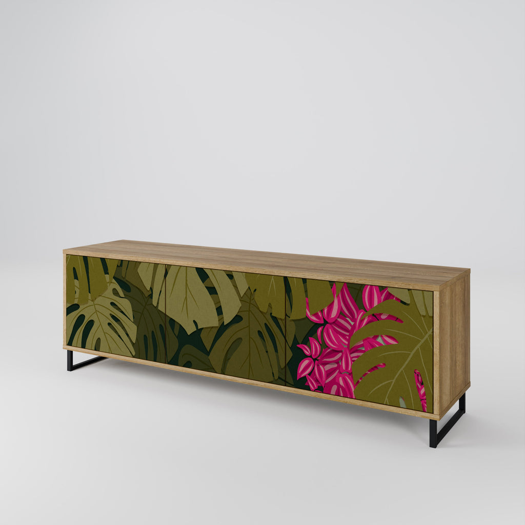 TROPICAL BEAUTY TV-bänk med 3 dörrar i ekeffekt
