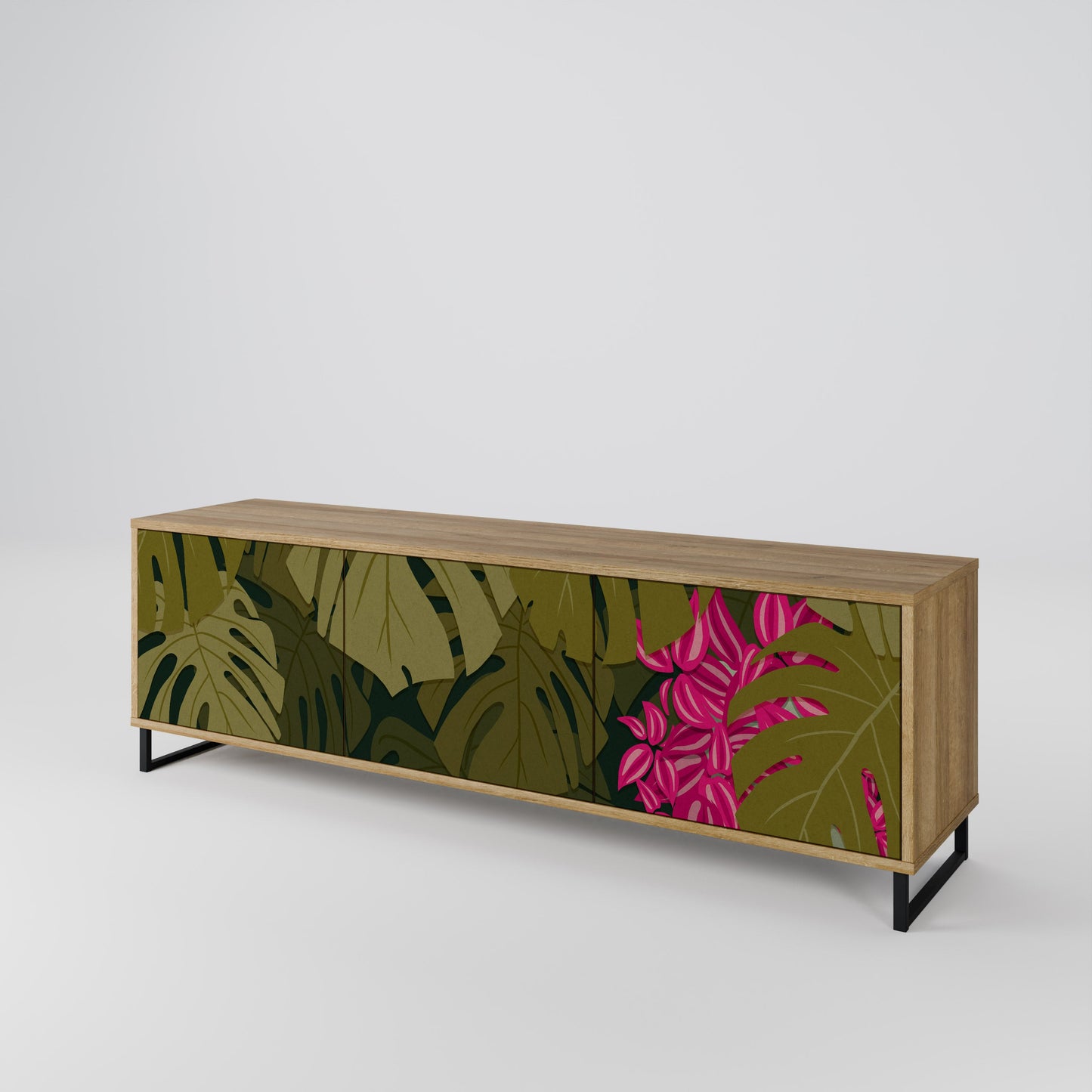 TROPICAL BEAUTY TV-bänk med 3 dörrar i ekeffekt