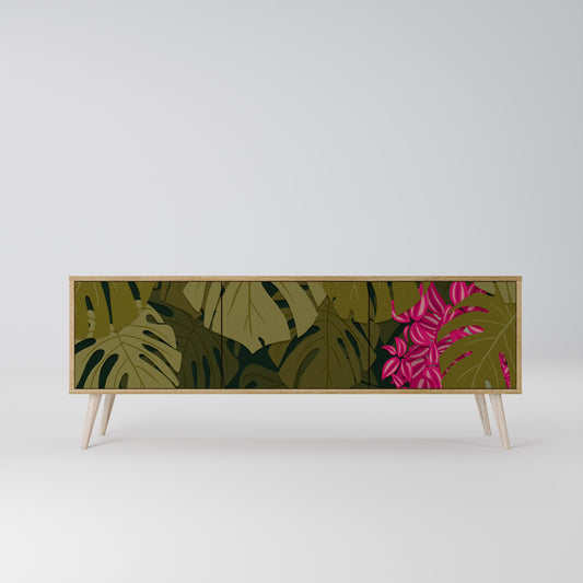 TROPICAL BEAUTY TV-bänk med 3 dörrar i ekeffekt