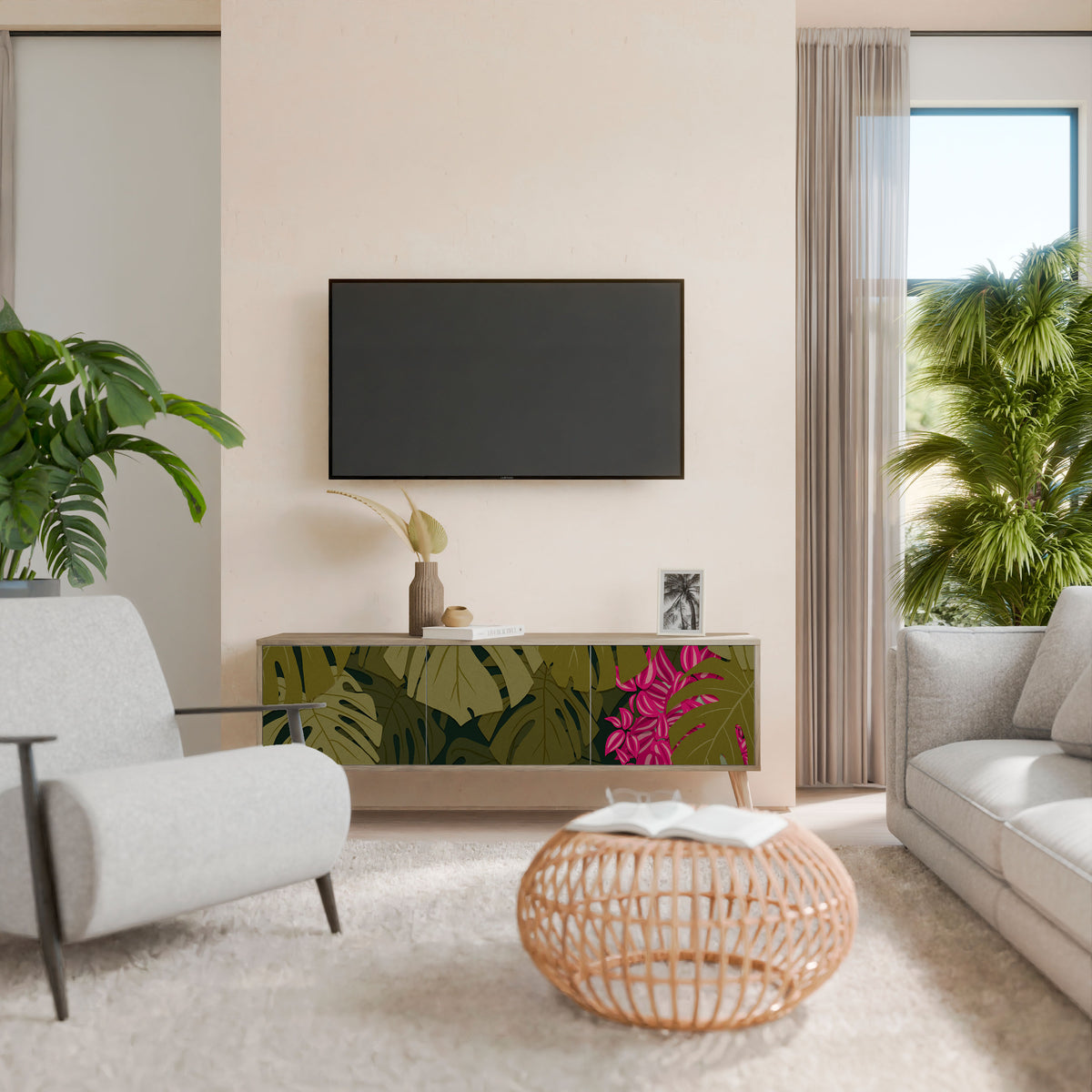 TROPICAL BEAUTY TV-bänk med 3 dörrar