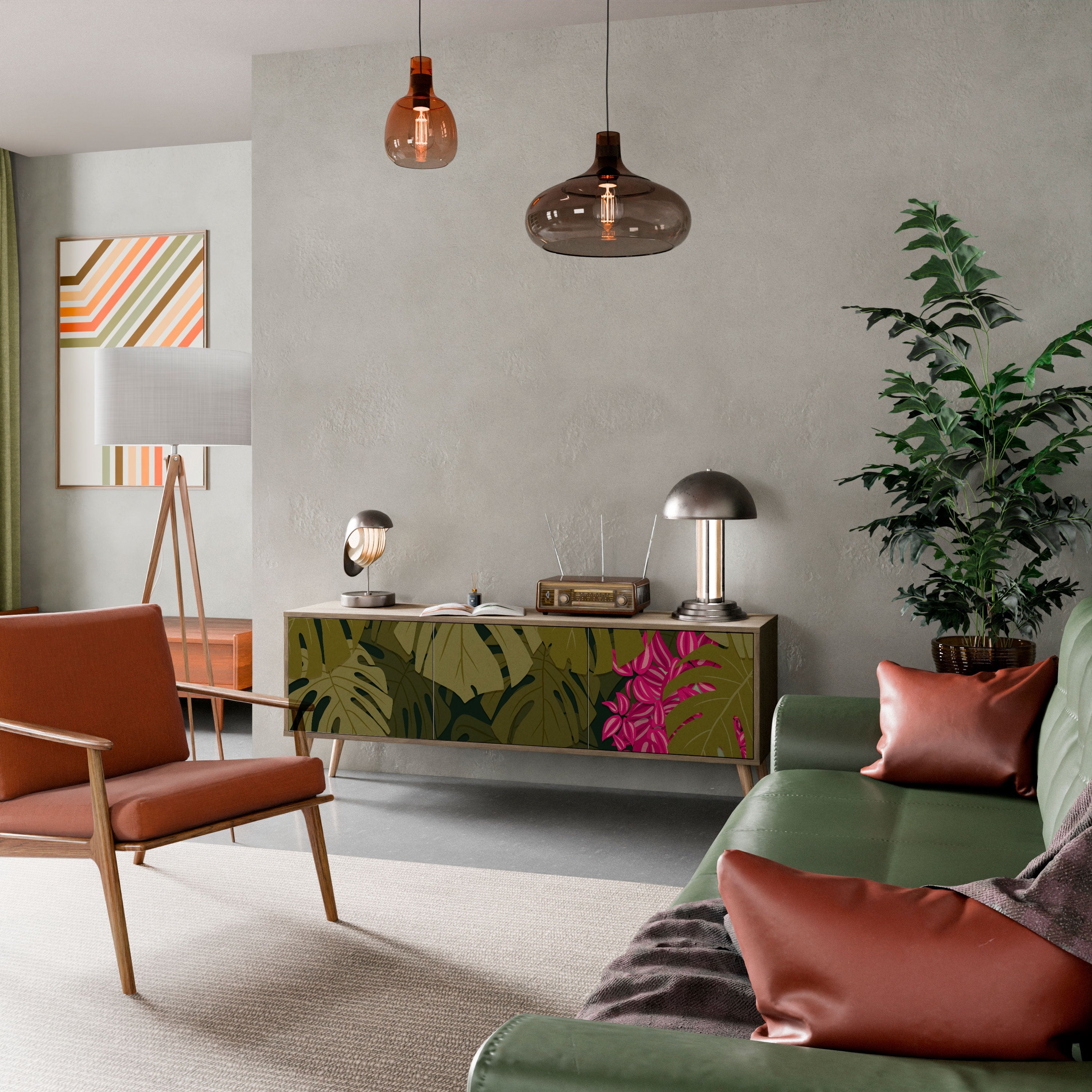 TROPICAL BEAUTY TV-bänk med 3 dörrar i ekeffekt