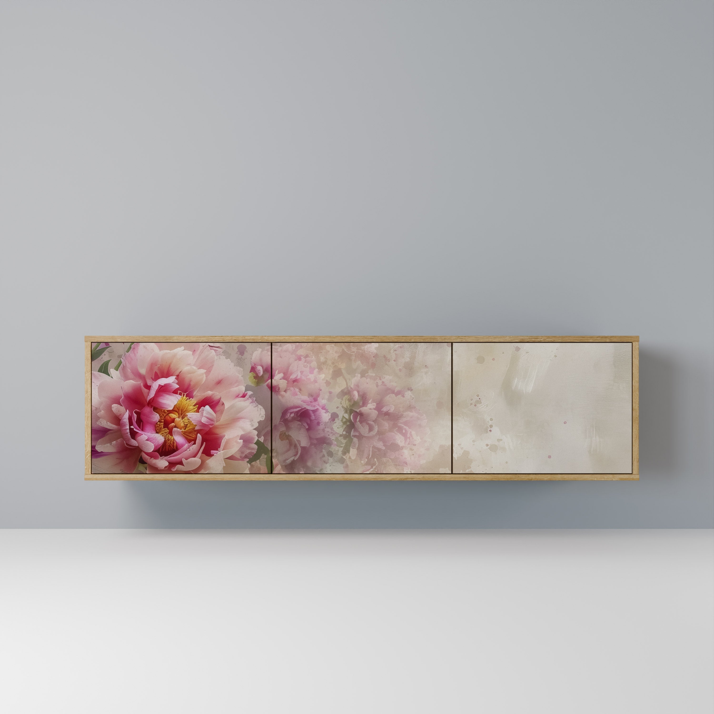 PEONY WHISPER TV-bänk med 3 dörrar i ekeffekt