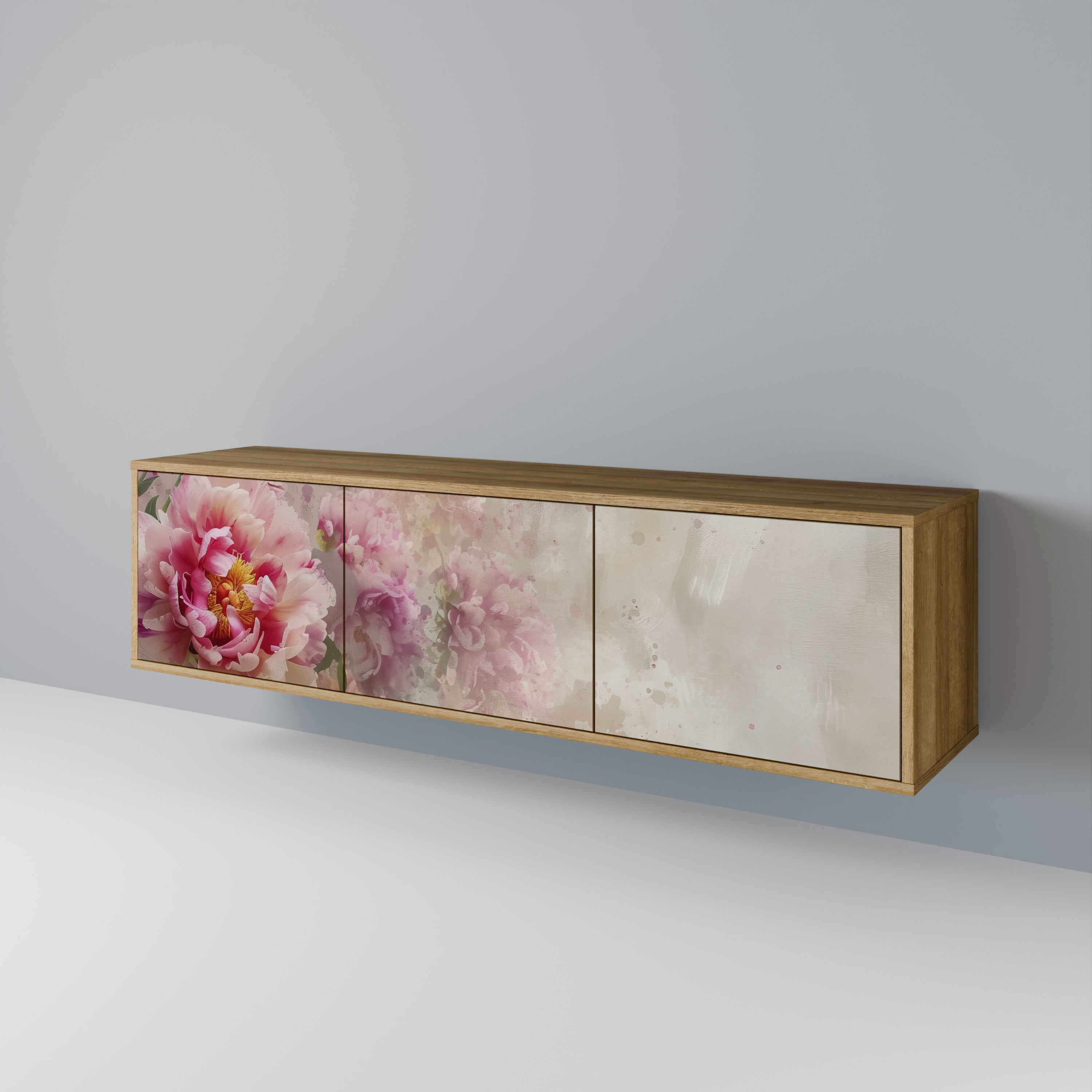 PEONY WHISPER TV-bänk med 3 dörrar i ekeffekt