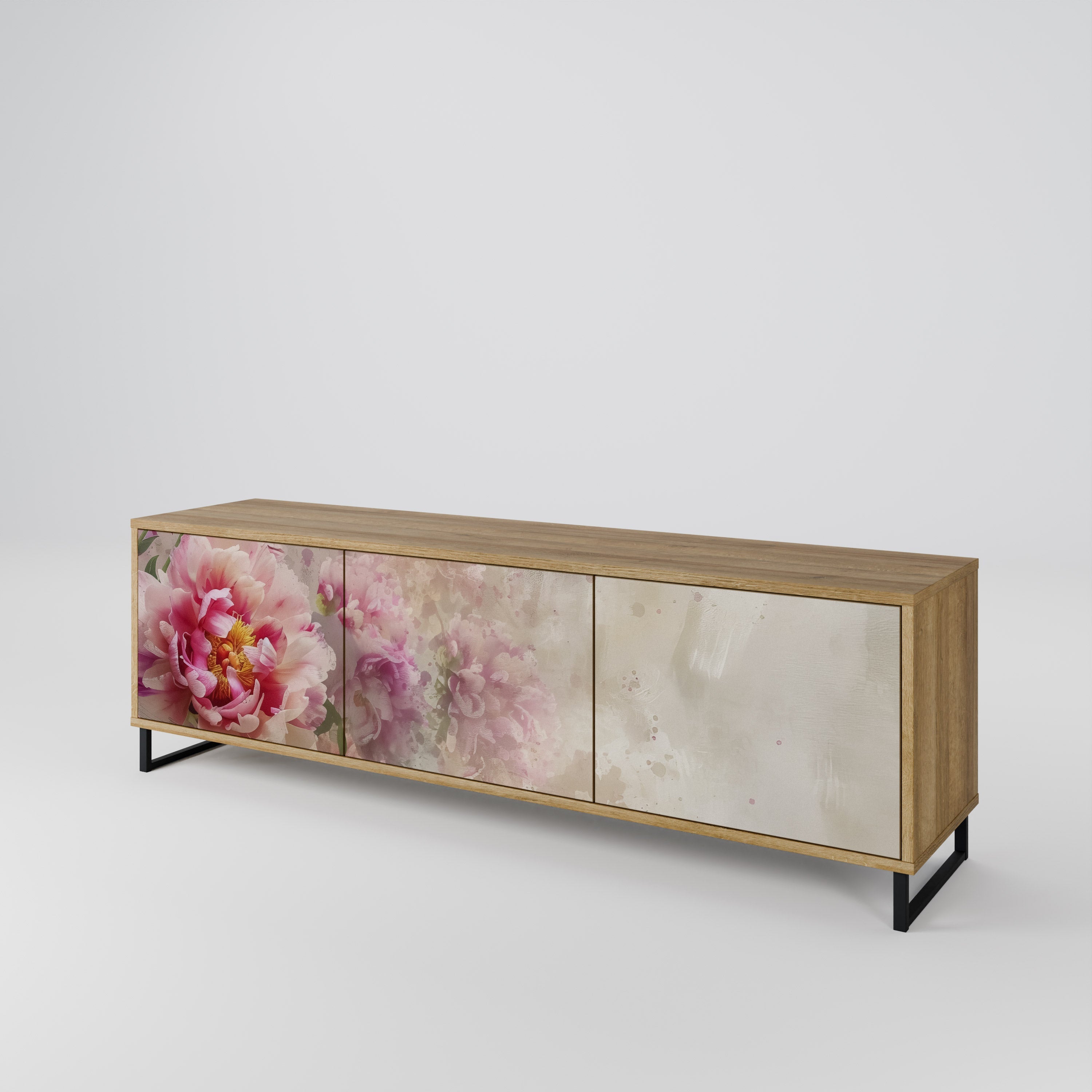 PEONY WHISPER TV-bänk med 3 dörrar i ekeffekt