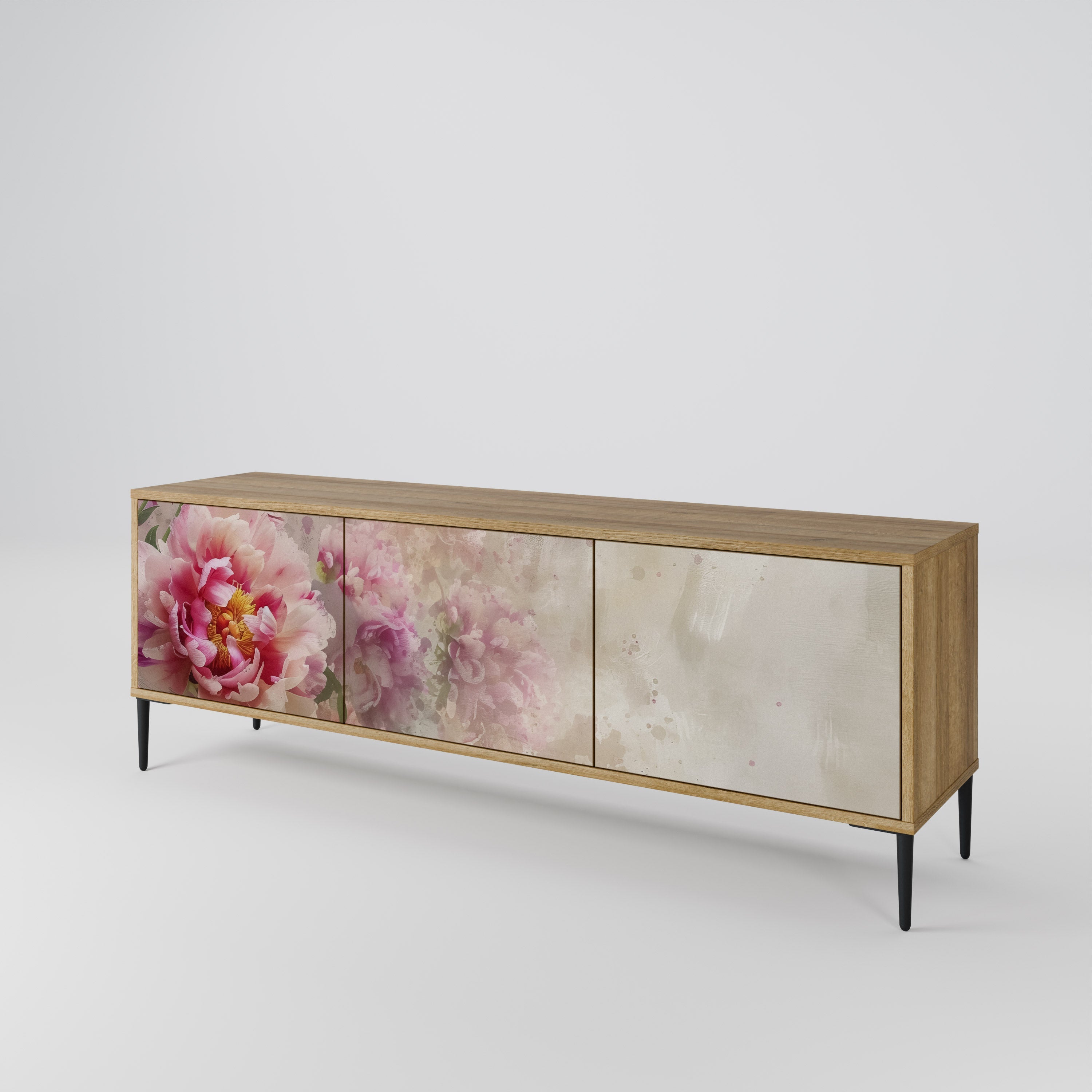 PEONY WHISPER TV-bänk med 3 dörrar i ekeffekt