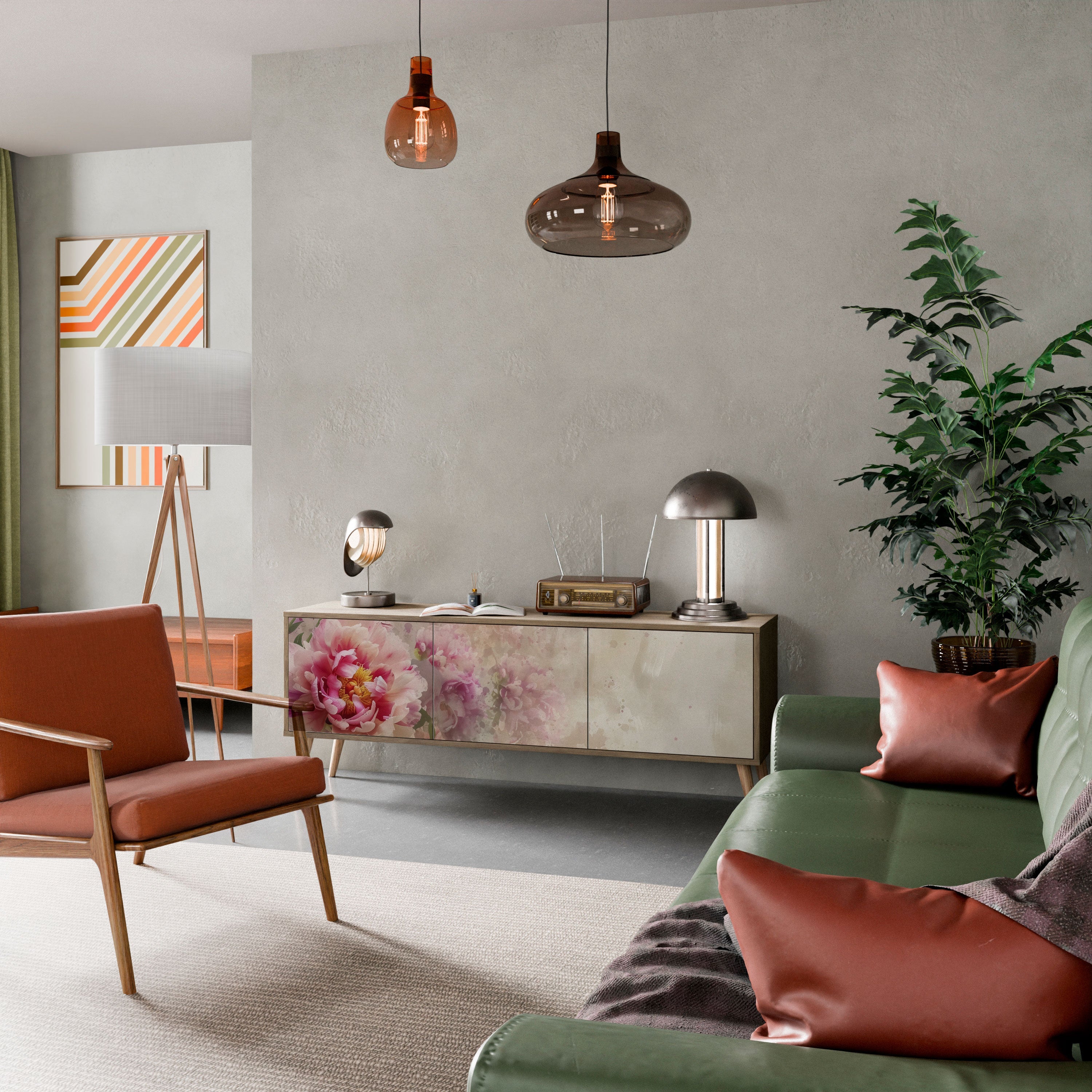 PEONY WHISPER TV-bänk med 3 dörrar i ekeffekt
