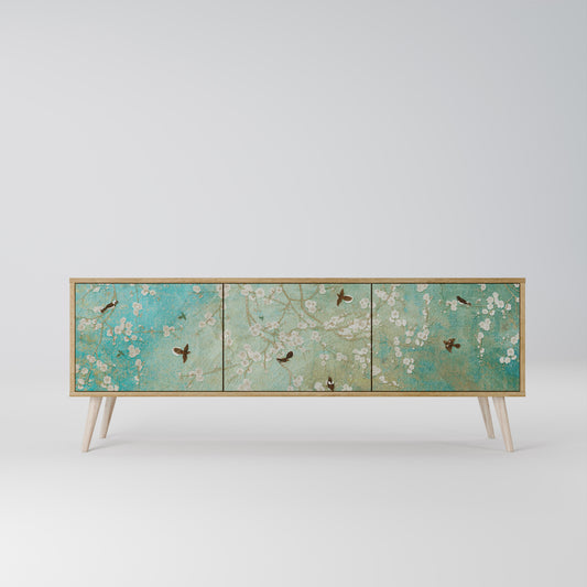 BLOOMING CHARM 3-Door TV Stand in Oak Effect