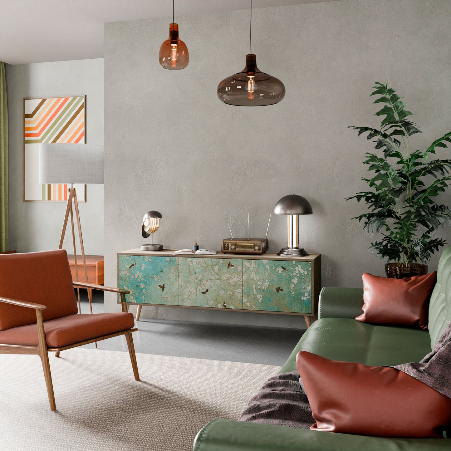 BLOOMING CHARM TV-bänk med 3 dörrar i ekeffekt