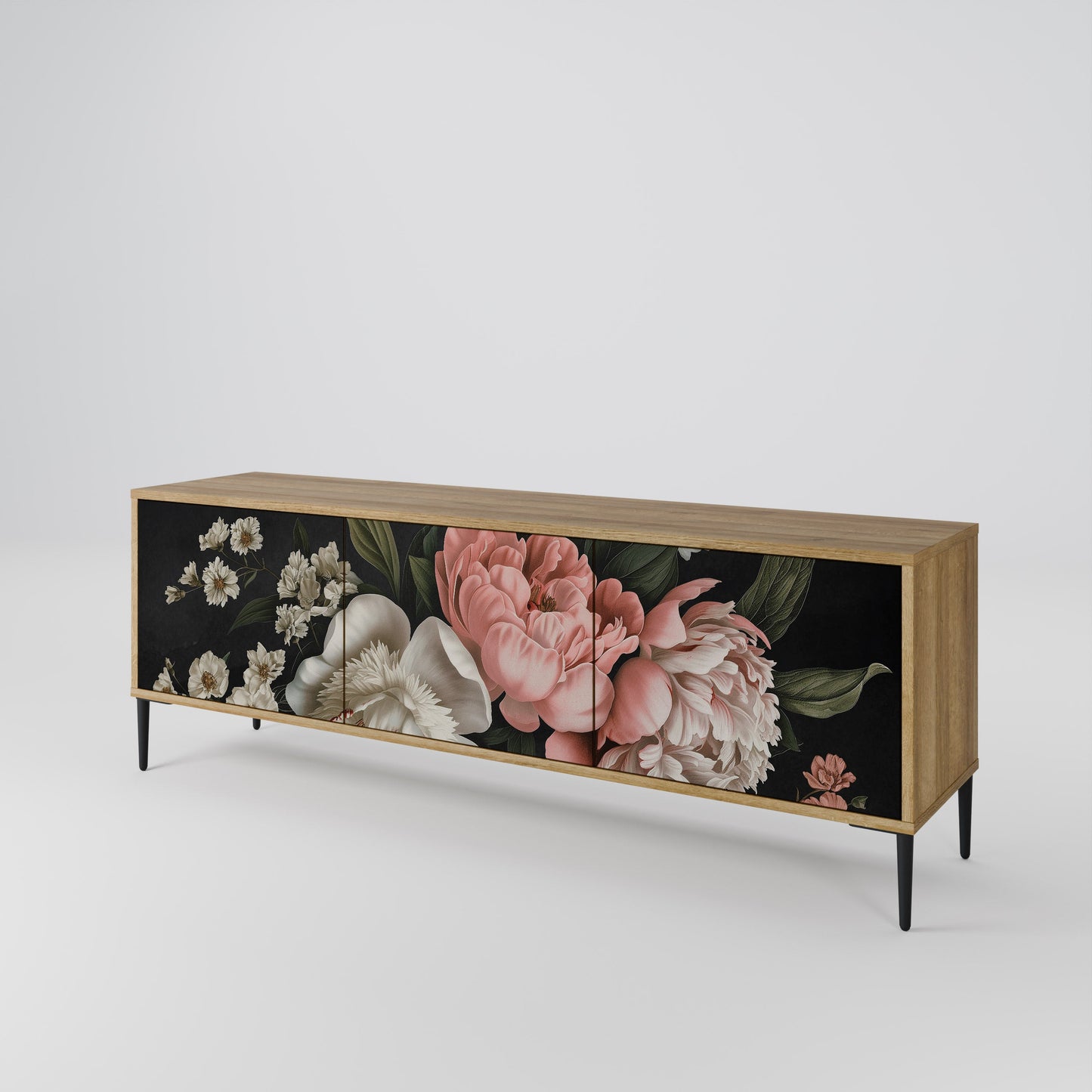 LUSH ELEGANCE TV-bänk med 3 dörrar i ekeffekt