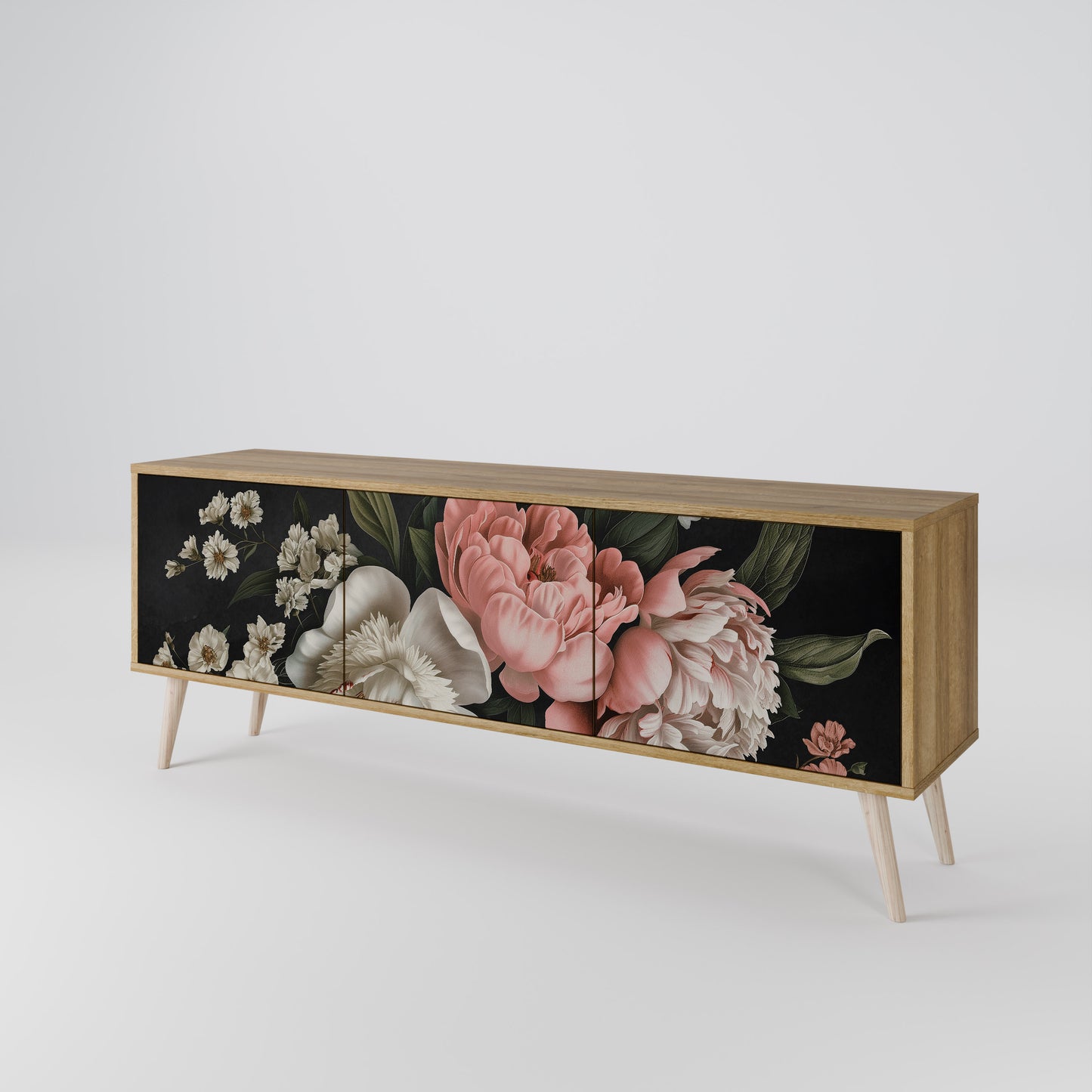 LUSH ELEGANCE TV-bänk med 3 dörrar i ekeffekt
