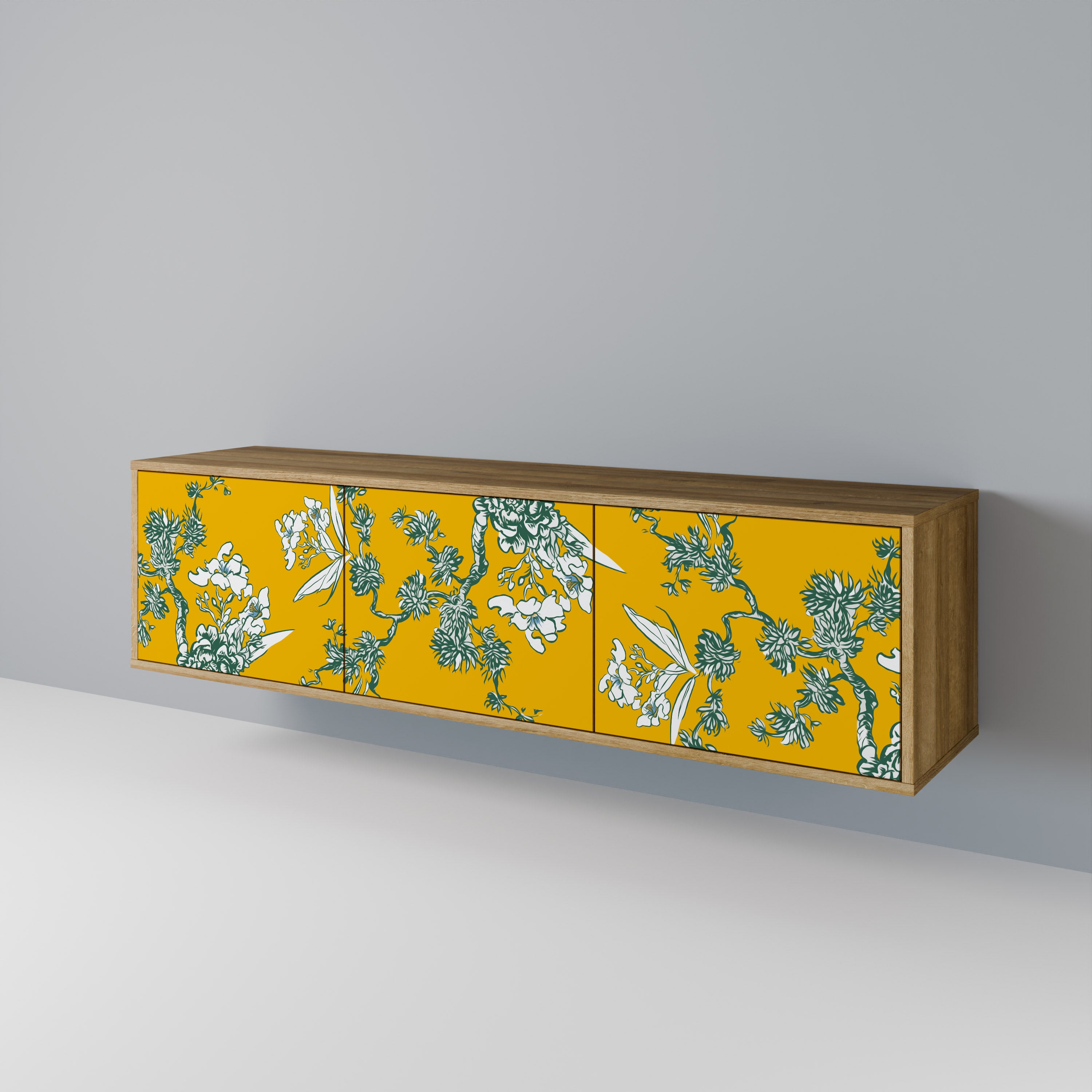 YELLOW CHINOISERIE 3-Door TV Cabinet