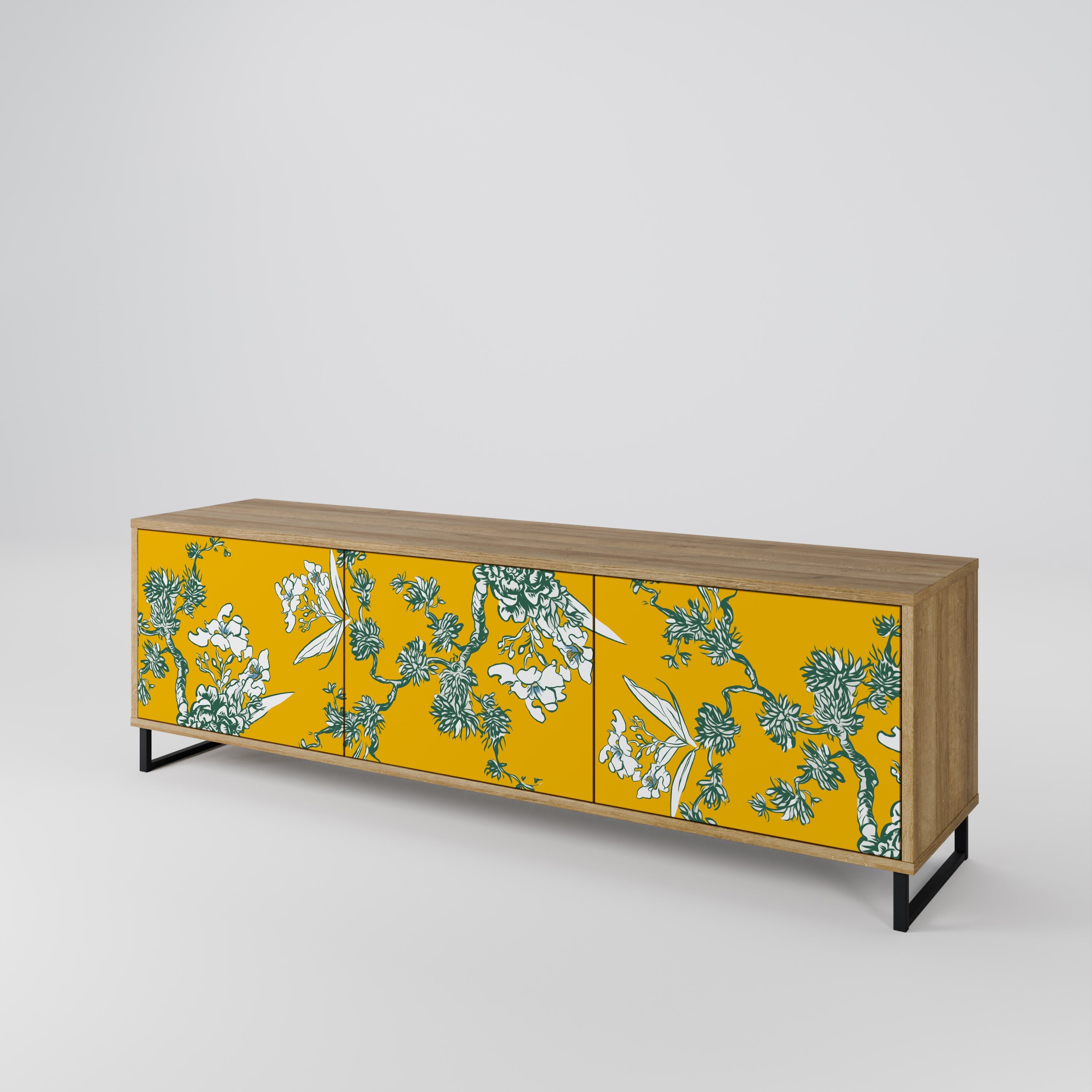 YELLOW CHINOISERIE 3-Door TV Cabinet