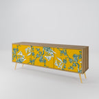 YELLOW CHINOISERIE 3-Door TV Stand in Oak Effect
