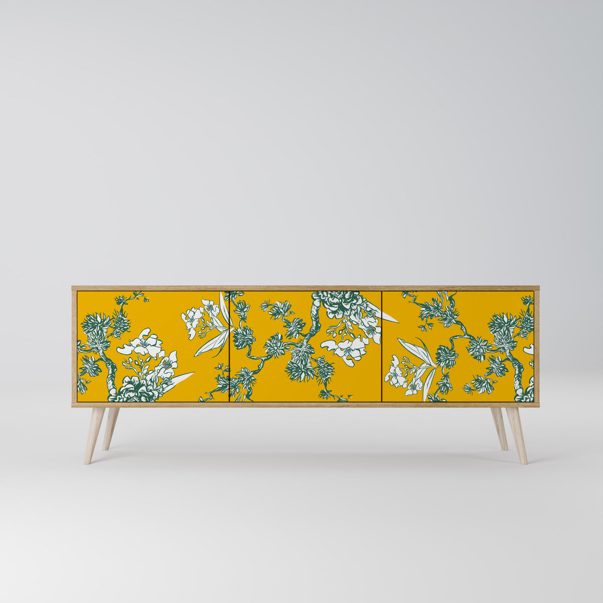 YELLOW CHINOISERIE TV-bänk med 3 dörrar