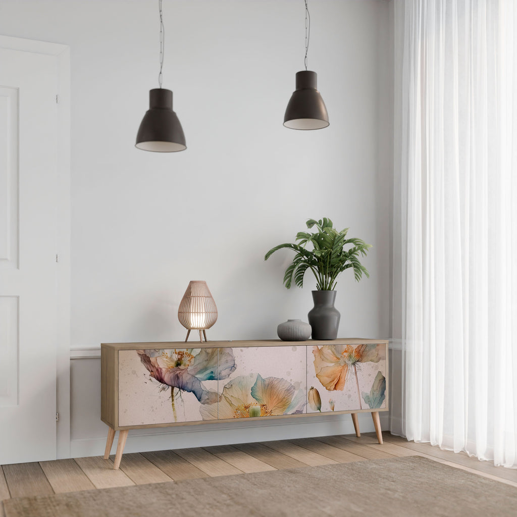 SOFTEN POPPY TV-bänk med 3 dörrar i ekeffekt
