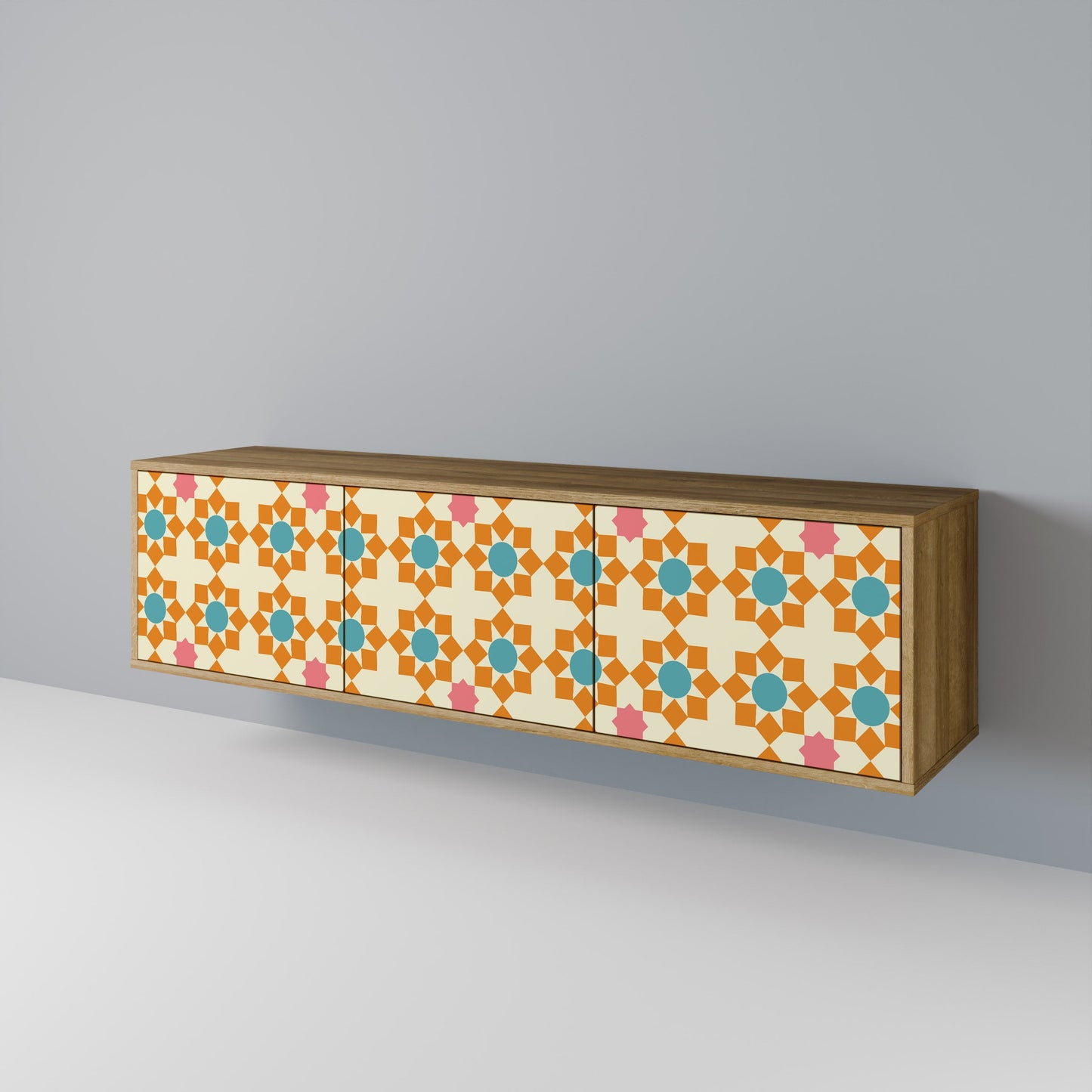 BLOMSTERDEKORATION TV-bänk med 3 dörrar i ekeffekt