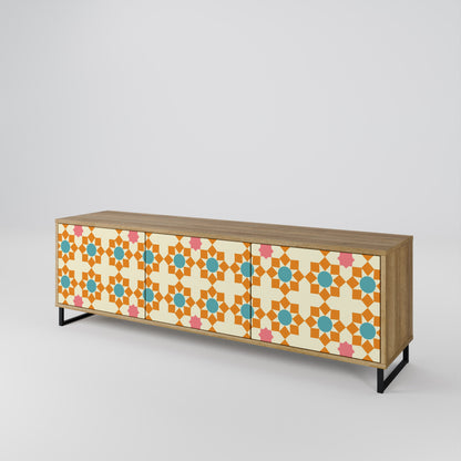 BLOMSTERDEKORATION TV-bänk med 3 dörrar i ekeffekt