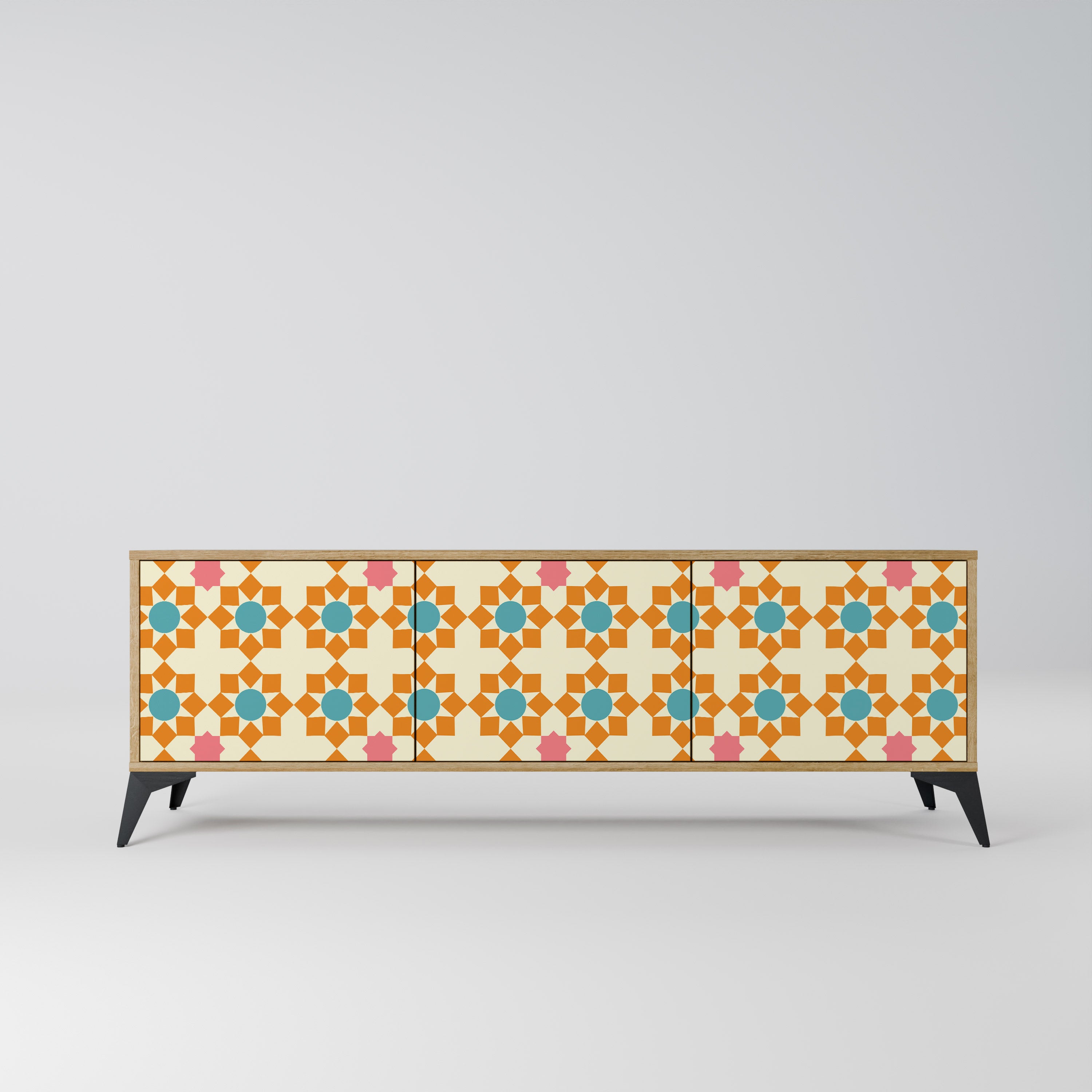 BLOMSTERDEKORATION TV-bänk med 3 dörrar i ekeffekt