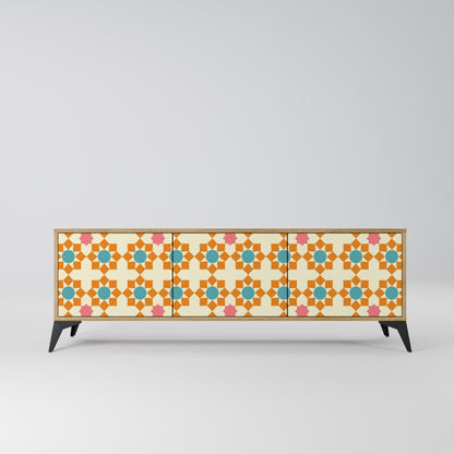 BLOMSTERDEKORATION TV-bänk med 3 dörrar i ekeffekt