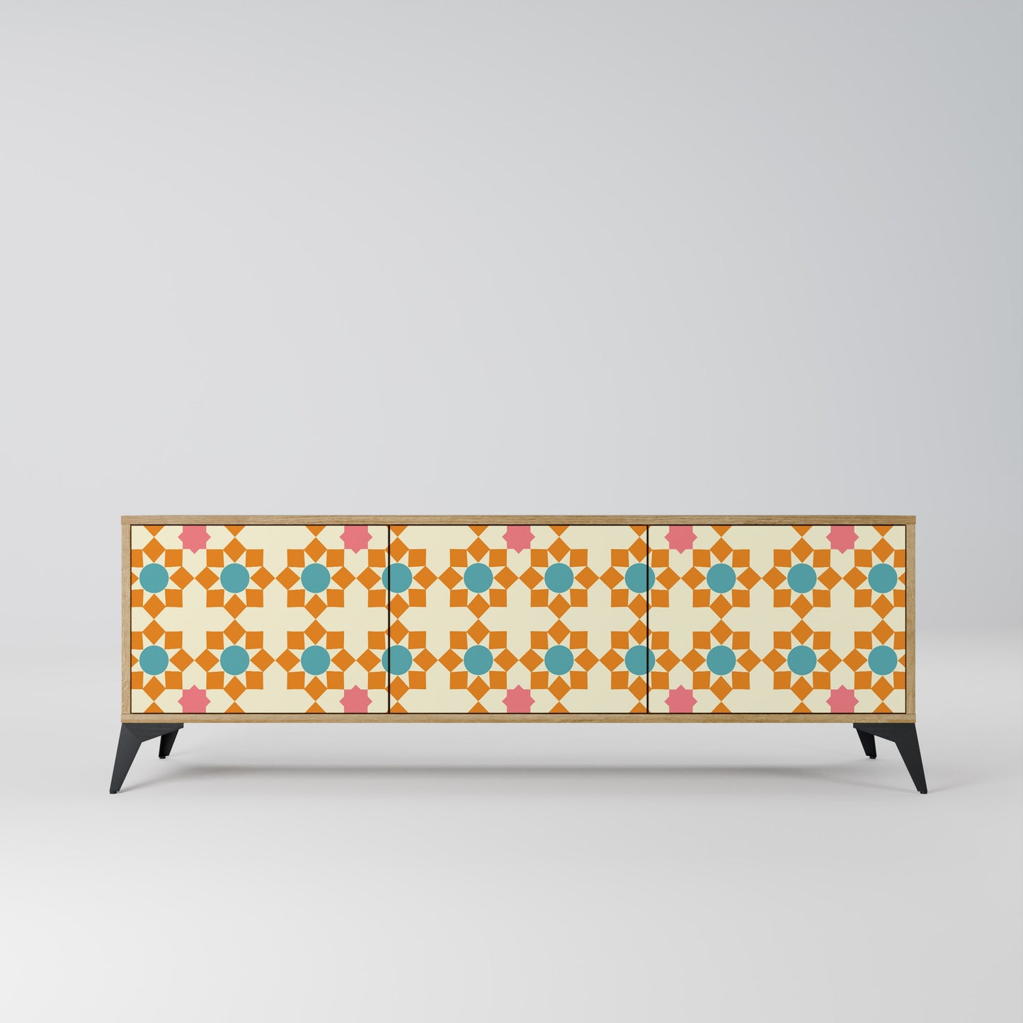BLOMSTERDEKORATION TV-bänk med 3 dörrar i ekeffekt