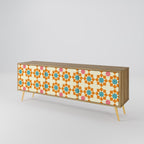 FLORAL DECOR 3-Door TV Stand in Oak Effect