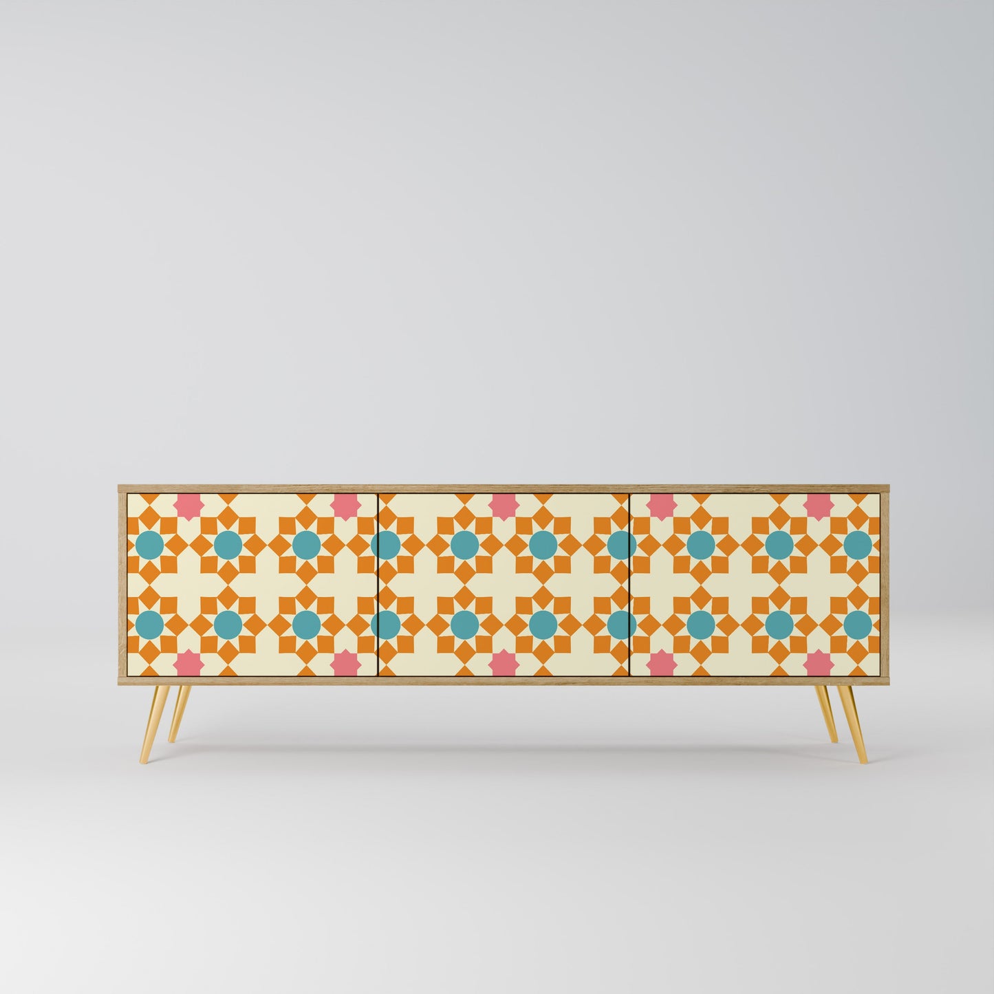 BLOMSTERDEKORATION TV-bänk med 3 dörrar i ekeffekt
