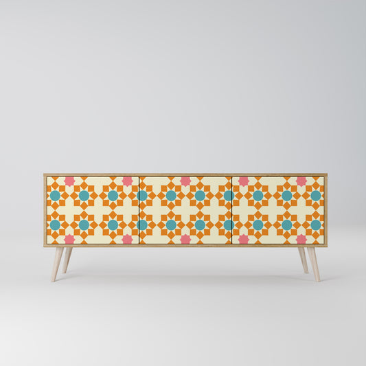 FLORAL DECOR 3-Door TV Stand in Oak Effect