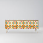 FLORAL DECOR 3-Door TV Stand in Oak Effect