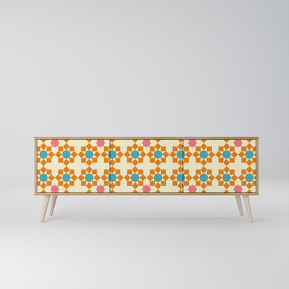 BLOMSTERDEKORATION TV-bänk med 3 dörrar i ekeffekt