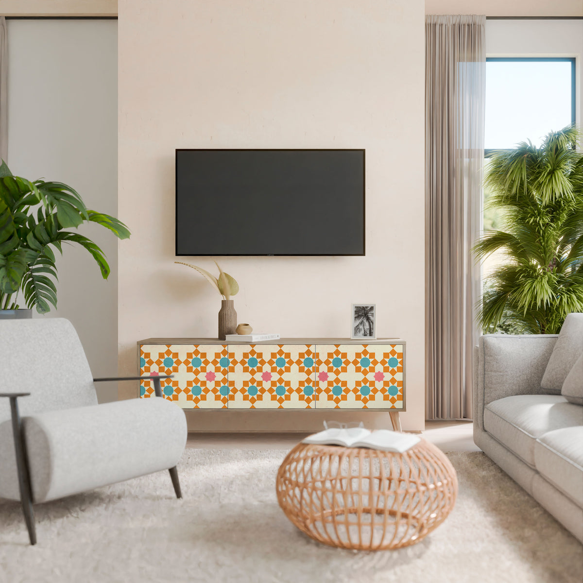 FLORAL DECOR TV-bänk med 3 dörrar