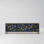 FLOWERS ON NAVY BLUE 3-Door TV Stand in Oak Effect