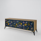FLOWERS ON NAVY BLUE 3-Door TV Stand in Oak Effect