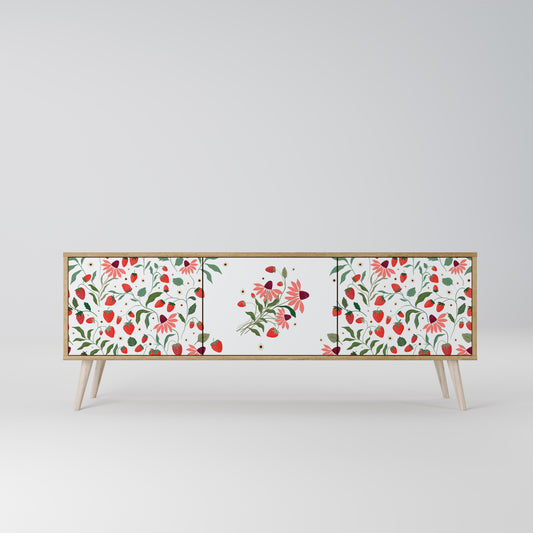 FLOWERS AND STRAWBERRIES 3-Door TV Stand in Oak Effect