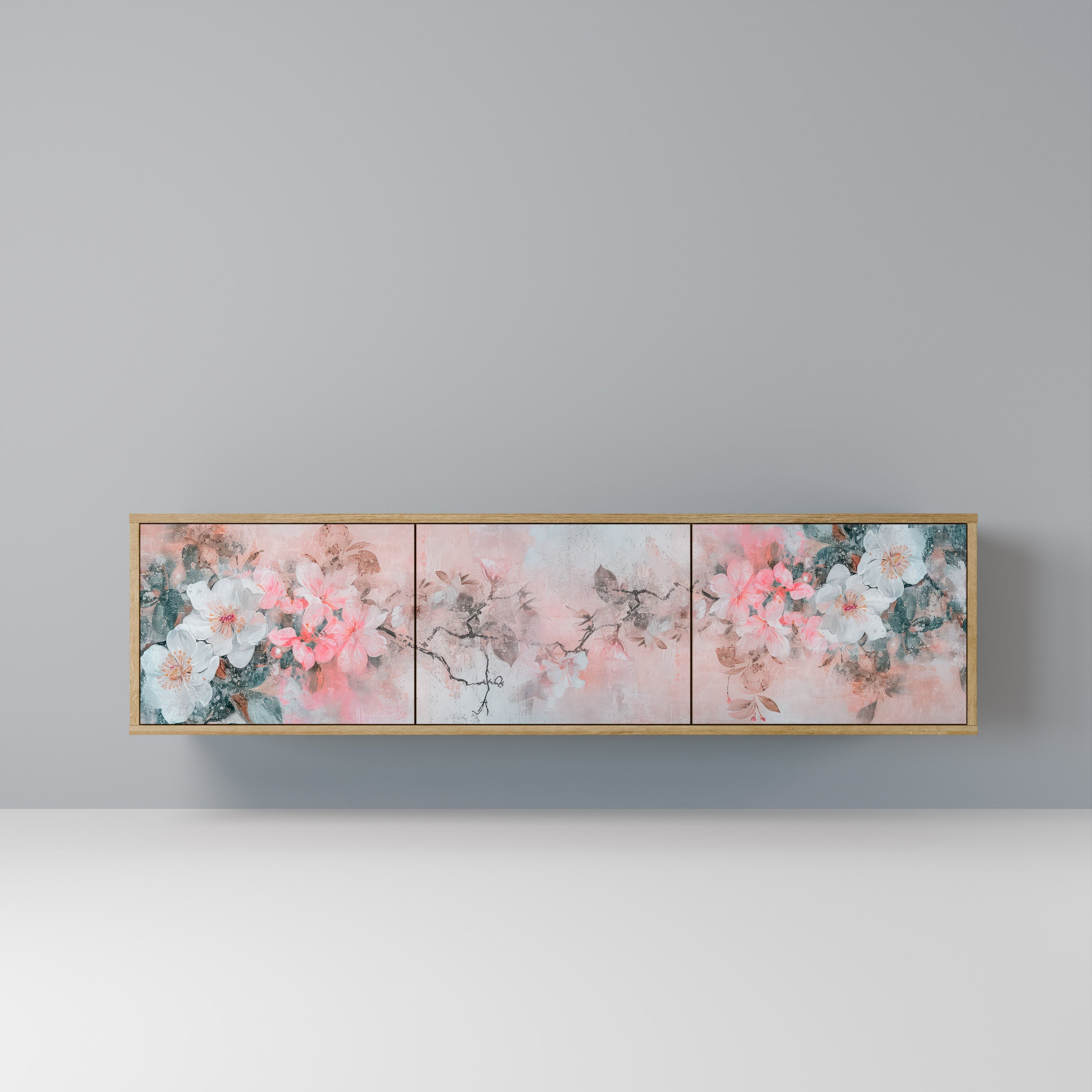 CHERRY BLOSSOM TV-bänk med 3 dörrar i ekeffekt