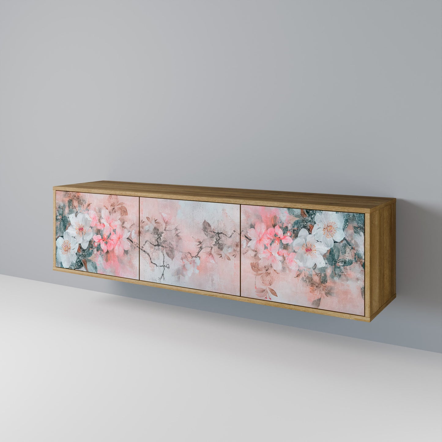 CHERRY BLOSSOM TV-bänk med 3 dörrar i ekeffekt