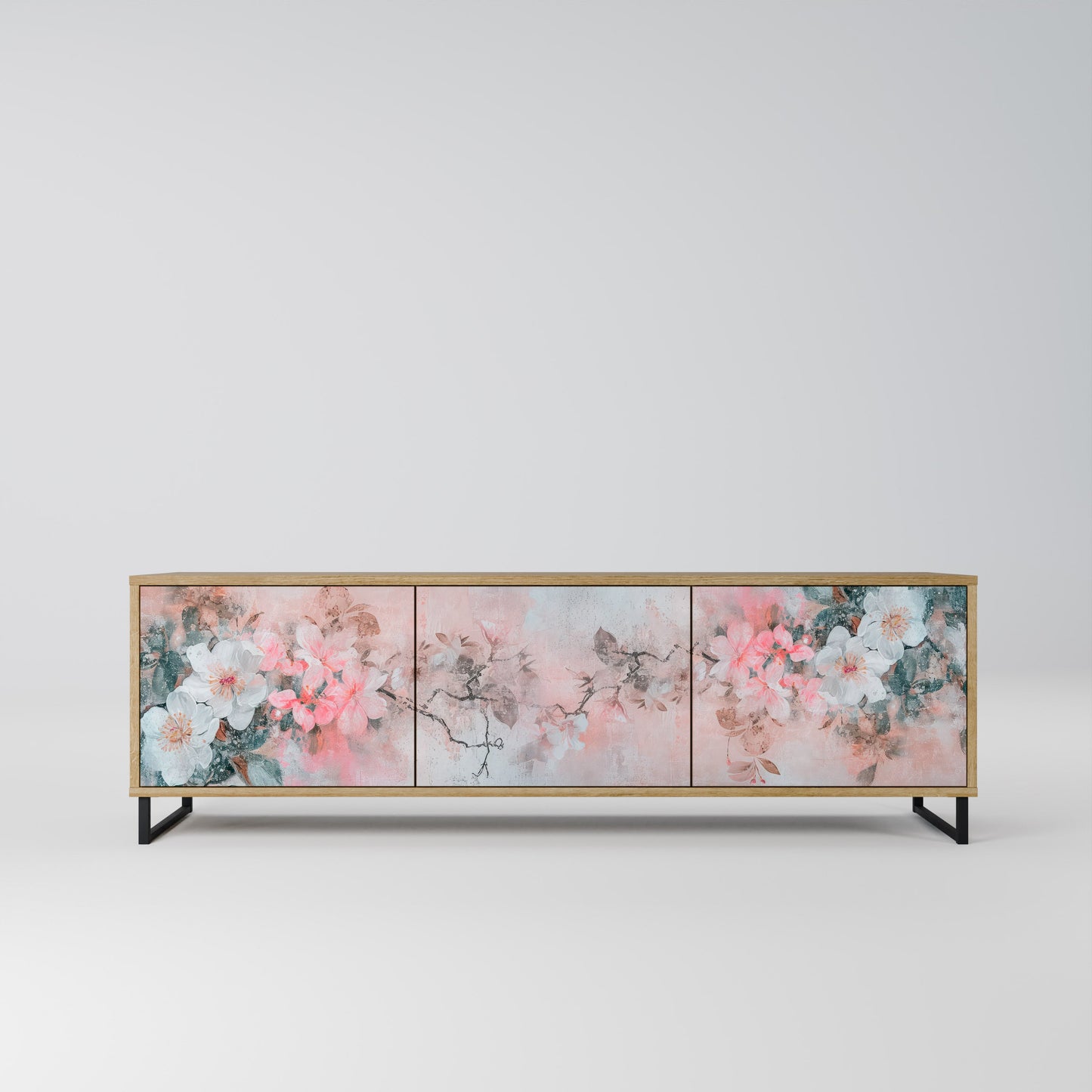CHERRY BLOSSOM TV-bänk med 3 dörrar i ekeffekt