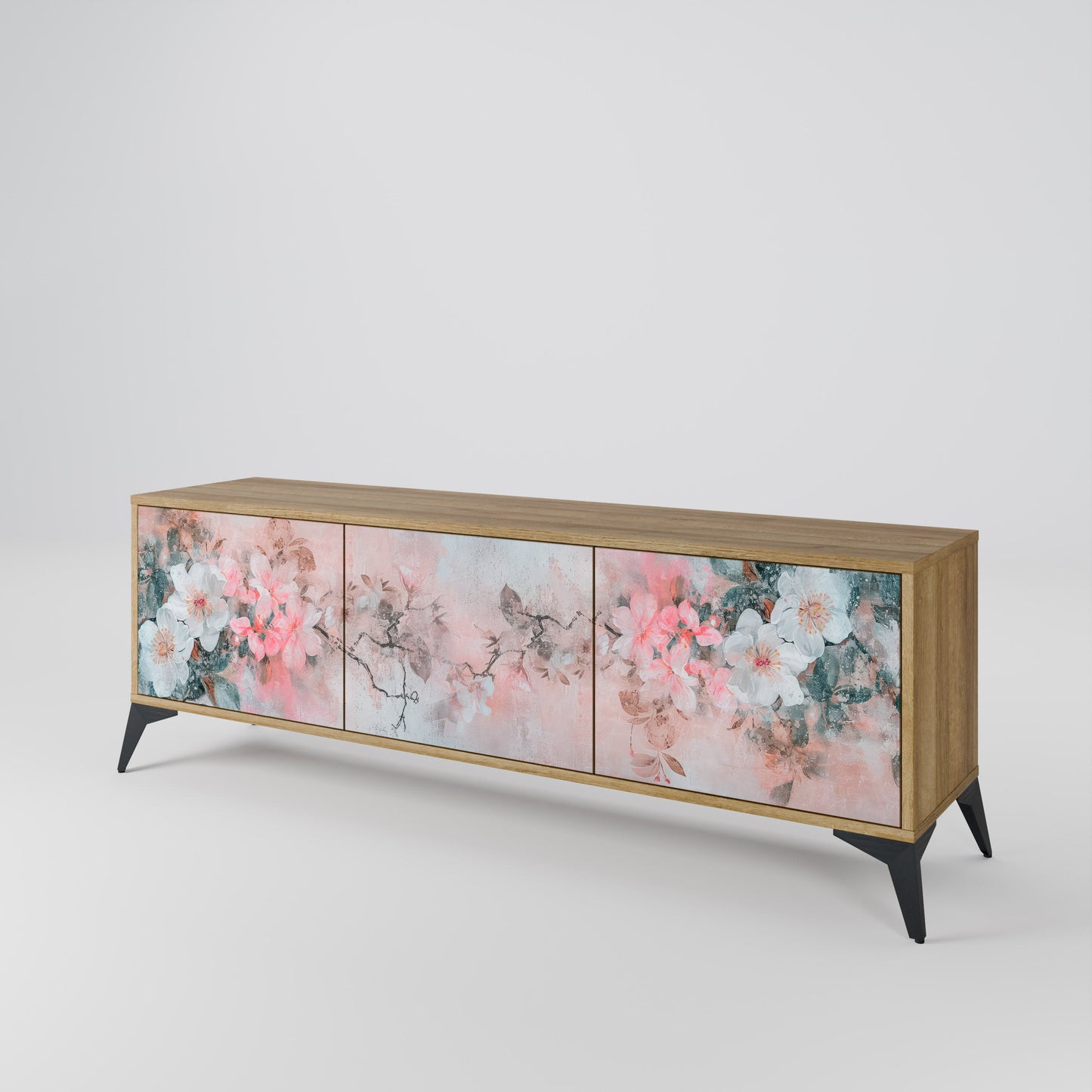 CHERRY BLOSSOM TV-bänk med 3 dörrar i ekeffekt