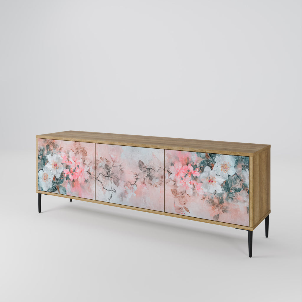 CHERRY BLOSSOM TV-bänk med 3 dörrar i ekeffekt
