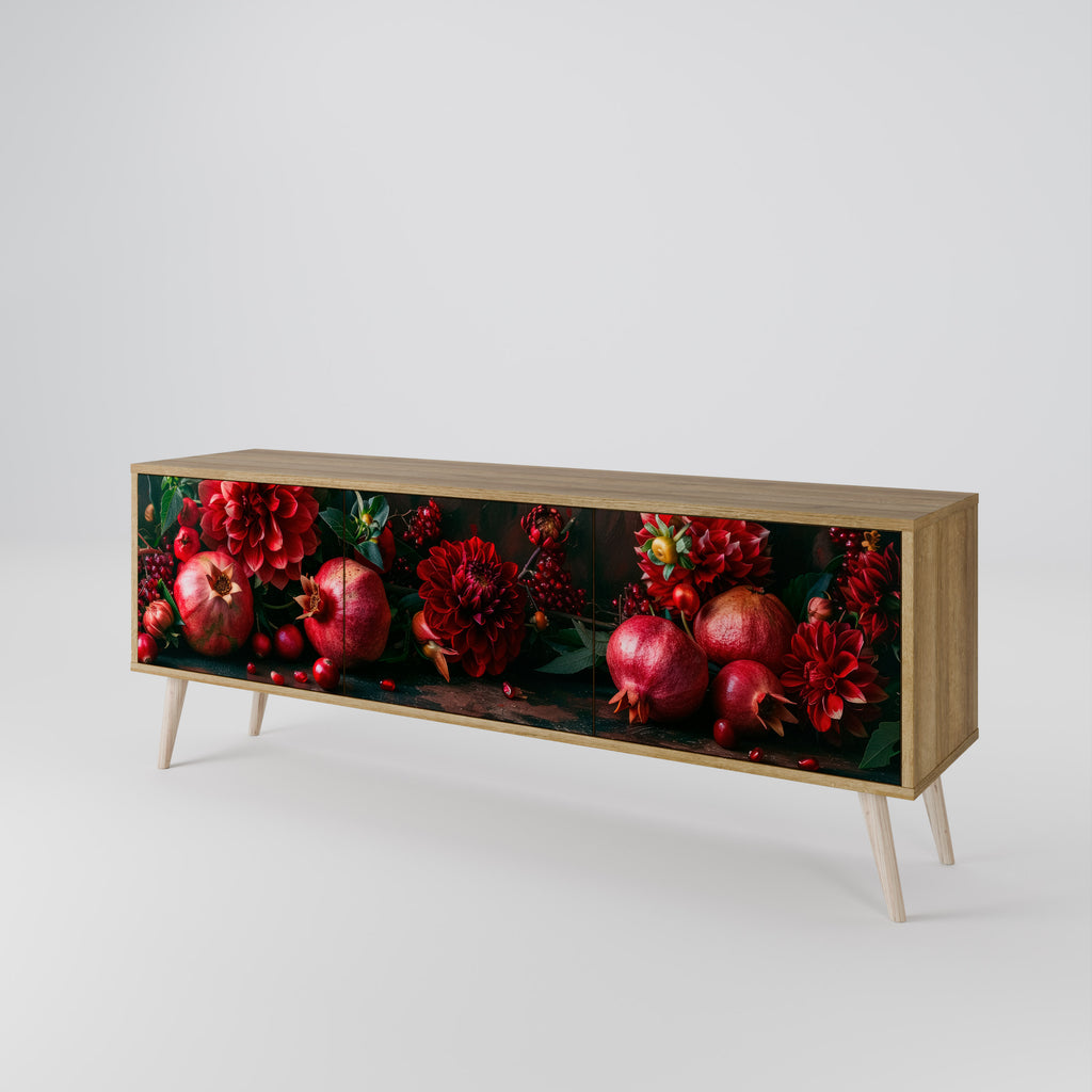 DAHLIAS AND POMEGRANATES 3-Door TV Cabinet