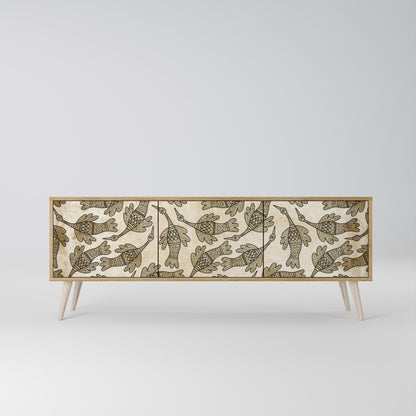 ALMONDINE SONGBIRD 3-Door TV Stand in Oak Effect