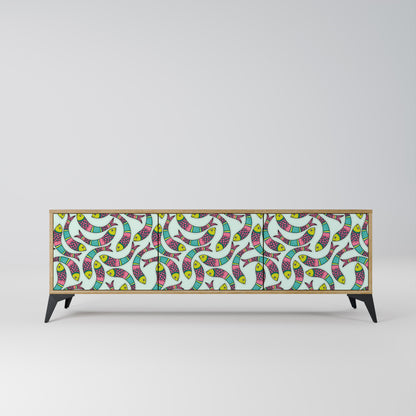 INDIAN FISH 3-Door TV Stand in Oak Effect