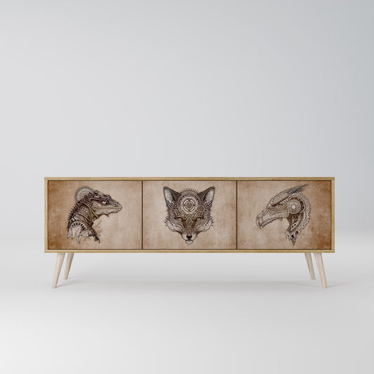 STEAMPUNK CLAN 3-Door TV Stand in Oak Effect