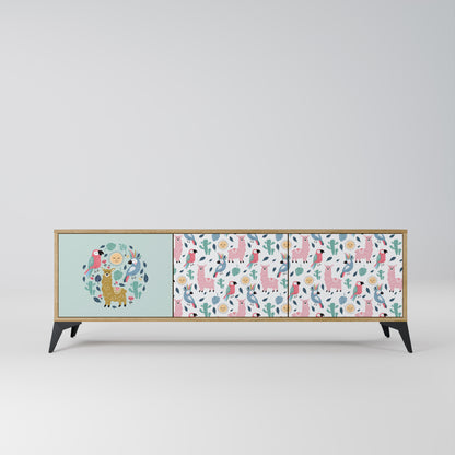 COLORFUL ALPACAS 3-Door TV Stand in Oak Effect