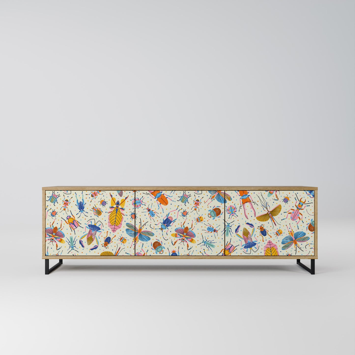 COLORFUL INSECTS 3-Door TV Stand in Oak Effect