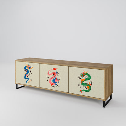 MYTHOLOGICAL CREATURES 3-Door TV Stand in Oak Effect